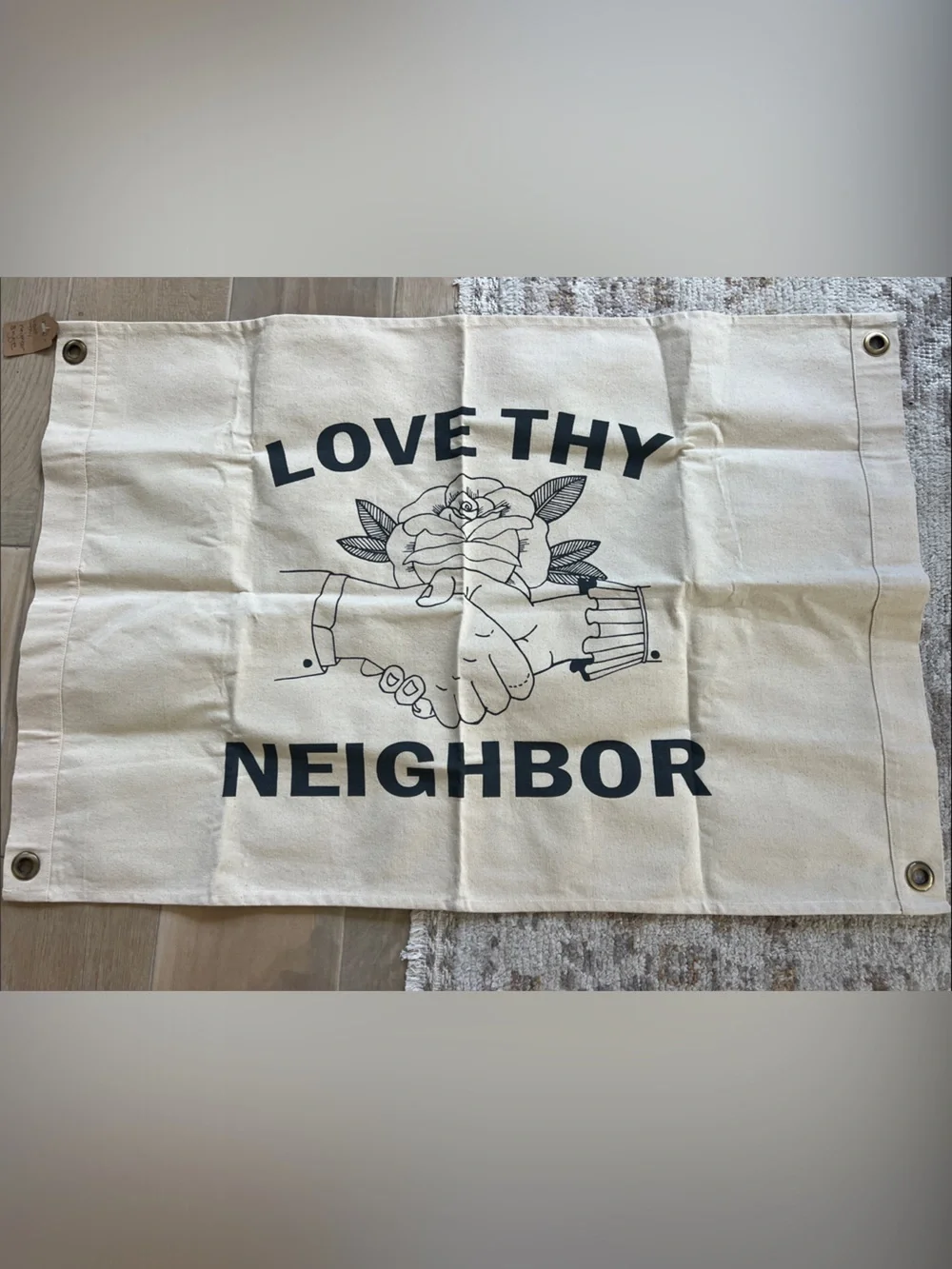 🥀 Love Thy Neighbor Canvas Wall Banner - Natural ✌️